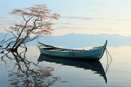 overall composition conveys a serene ambiance, capturing the beauty of stillness and the power of simplicity in the travel experienceの素材