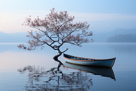 overall composition conveys a serene ambiance, capturing the beauty of stillness and the power of simplicity in the travel experienceの素材