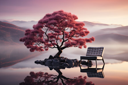 overall composition conveys a serene ambiance, capturing the beauty of stillness and the power of simplicity in the travel experienceの素材