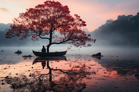 overall composition conveys a serene ambiance, capturing the beauty of stillness and the power of simplicity in the travel experienceの素材