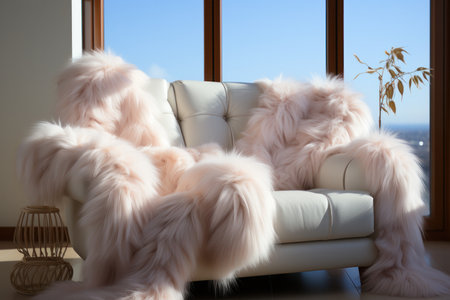 living space in a cocoon of elegance with this captivating home decor featuring the exquisite usage of white fur.の素材