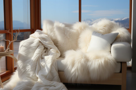 living space in a cocoon of elegance with this captivating home decor featuring the exquisite usage of white fur.の素材
