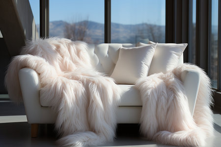 living space in a cocoon of elegance with this captivating home decor featuring the exquisite usage of white fur.の素材