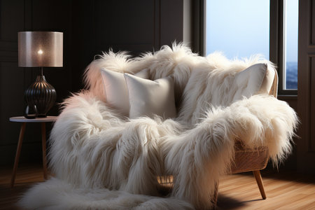 living space in a cocoon of elegance with this captivating home decor featuring the exquisite usage of white fur.の素材