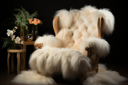 living space in a cocoon of elegance with this captivating home decor featuring the exquisite usage of white fur.の素材