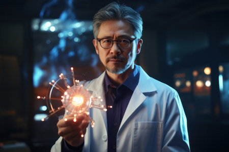 potrait of Chinese doctor holding vaccine,micoplasma pneumonia virus 2023 concept.の素材