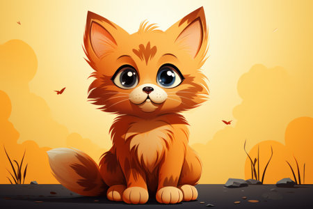 a funny cartoon kitten in a minimalist styleの素材