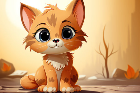 a funny cartoon kitten in a minimalist styleの素材