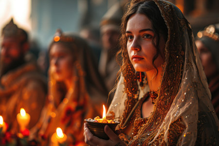 Orthodox people gathered near a resplendent church during Easter celebrations. .の素材