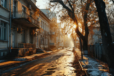 an image capturing the essence of Soviet urban life in the 1980s, focusing on buildings, streets, and courtyards.の素材