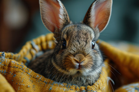 picture of fluffy easter rabbit and eggs.の素材