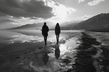 a serene canvas where the main focus is on the minimalist representation of a couple.relationships concept.の素材