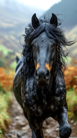 picture of portrait of horse outside.の素材