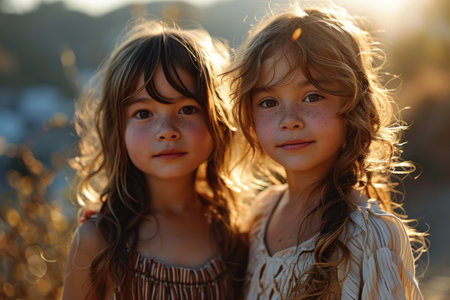picture of twins people close up portrait.の素材