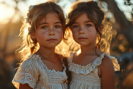 picture of twins people close up portrait.の素材