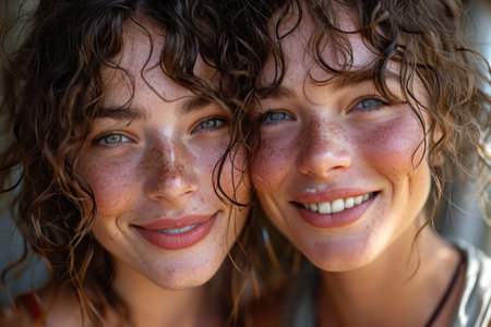 picture of twins people close up portrait.の素材