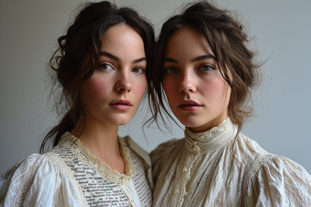 picture of twins people close up portrait.の素材