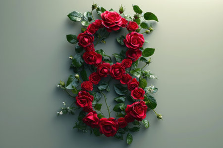 number 8 composed of flowers, representing the concept of International Women's Day on March 8.の素材