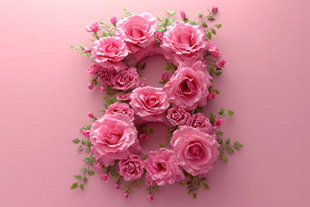 number 8 composed of flowers, representing the concept of International Women's Day on March 8.の素材