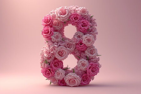 number 8 composed of flowers, representing the concept of International Women's Day on March 8.の素材
