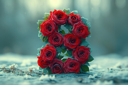 number 8 composed of flowers, representing the concept of International Women's Day on March 8.の素材