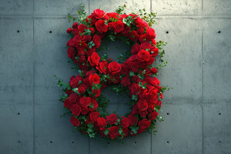 number 8 composed of flowers, representing the concept of International Women's Day on March 8.の素材
