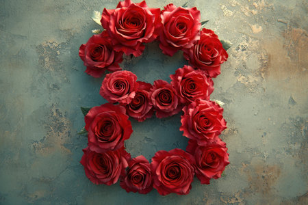 number 8 composed of flowers, representing the concept of International Women's Day on March 8.の素材