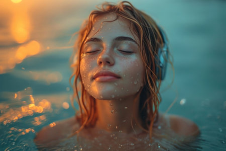 portrait of woman listen to the sea sound.の素材