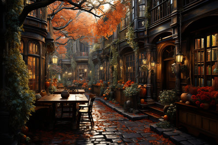 bookshop with lots of books in autumn season,reading addicts concept.の素材