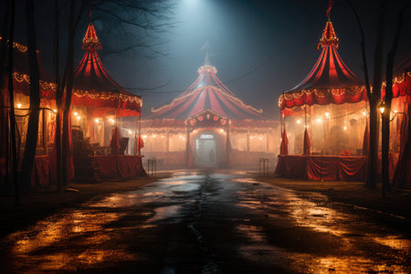 circus tent in a fog.の素材