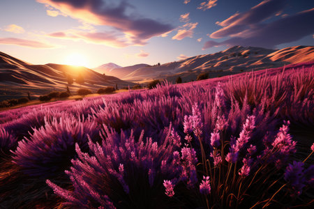 long beautiful violet lavender fields.の素材