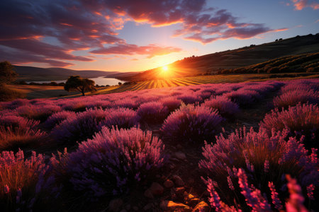 long beautiful violet lavender fields.の素材