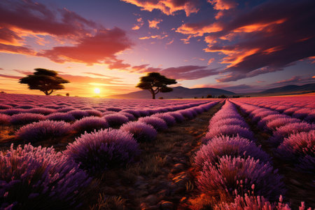 long beautiful violet lavender fields.の素材