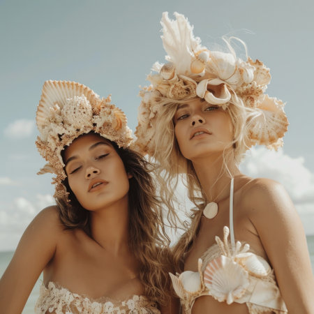 a picture of woman is holding sea shells, in the style of pop inspo. High quality photoの素材