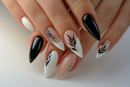 close up of long nails with French manicure.の素材