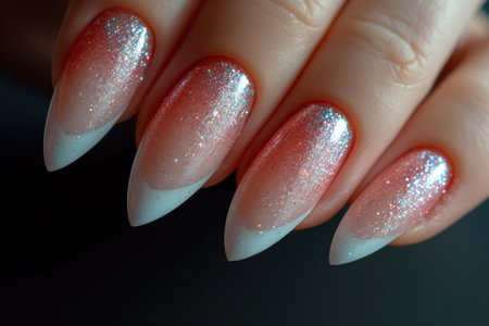 close up of long nails with French manicure.の素材