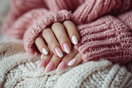 close up of long nails with French manicure.の素材