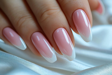 close up of long nails with French manicure.の素材