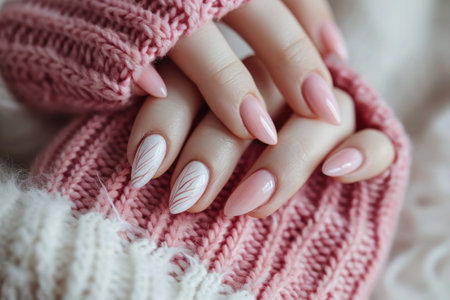 close up of long nails with French manicure.の素材