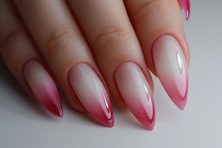 close up of long nails with French manicure.の素材