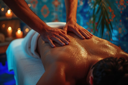 a woman getting a back massage at spa.の素材
