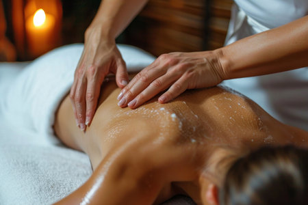 a woman getting a back massage at spa.の素材