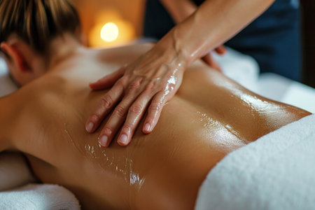 a woman getting a back massage at spa.の素材