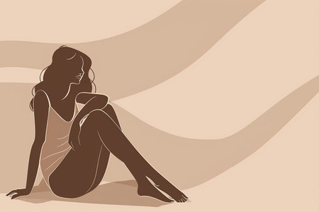 female silhouette drawing hand illustration digital, in the style of minimalist canvases.の素材