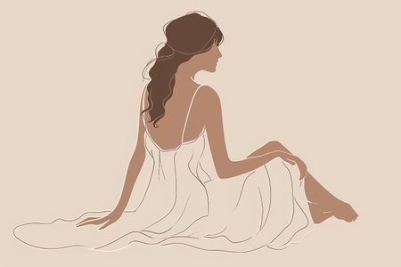 female silhouette drawing hand illustration digital, in the style of minimalist canvases.の素材