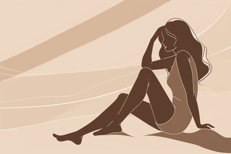 female silhouette drawing hand illustration digital, in the style of minimalist canvases.の素材