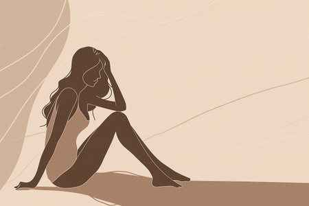 female silhouette drawing hand illustration digital, in the style of minimalist canvases.の素材