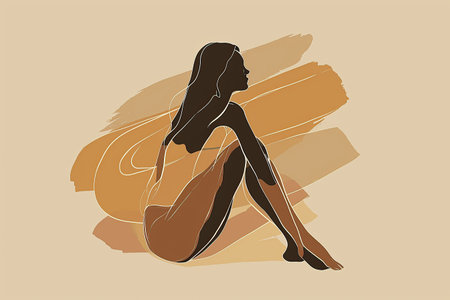 female silhouette drawing hand illustration digital, in the style of minimalist canvases.の素材