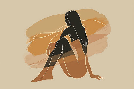 female silhouette drawing hand illustration digital, in the style of minimalist canvases.の素材