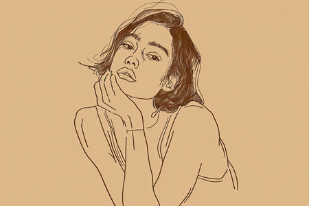 female silhouette drawing hand illustration digital, in the style of minimalist canvases.の素材